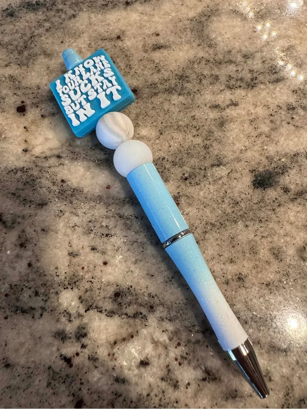 Funny Hand Crafted Light Blue & White Novelty Statement Pen - Bold Office Gift